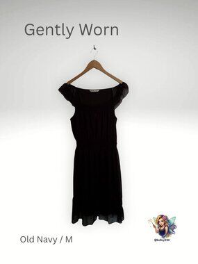 Old Navy Brown Chiffon Dress Medium Flutter Sleeve Sheer Overlay Knee Length 🤎